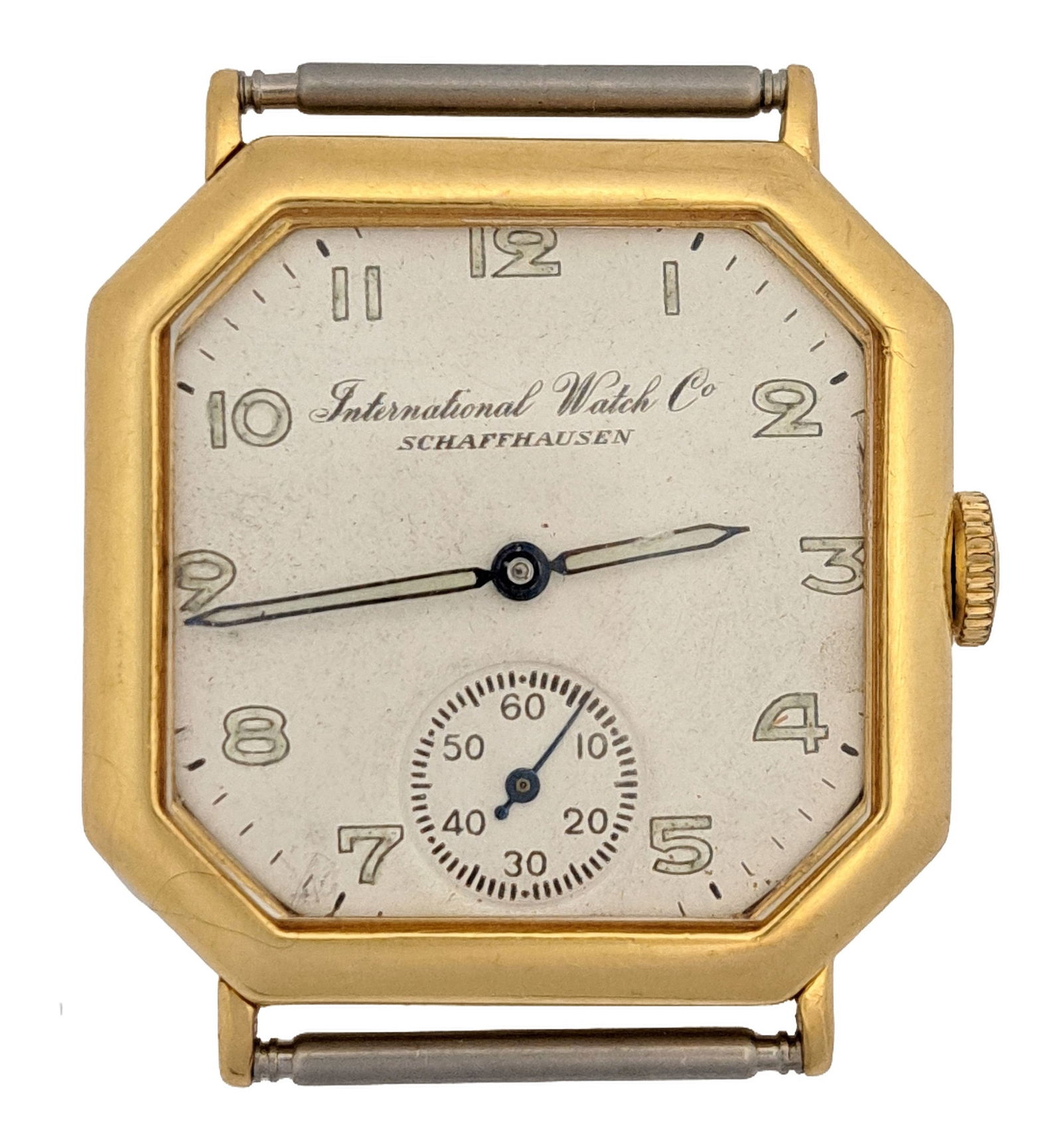 Rare Unusual Art Deco 18K Gold Octagon IWC Schaffhausen Mens Large Wrist Watch Head: Described By:Dillon 64804 NTBD Title:Rare Unusual Art Deco 18K Gold Octagon IWC Schaffhausen Mens Large Wrist Watch Head Description: Rare Unusual Art Deco 18K Gold Octagon IWC Schaffhausen Mens Large