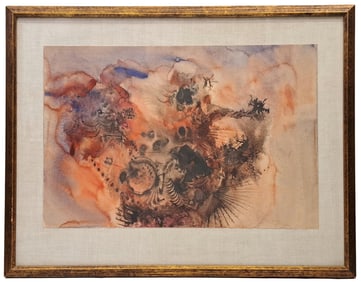 Original Kam Zin Choon Abstract Expressionist Watercolor Mixed Media Framed Singapore Artist Signed