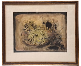 Original Kam Zin Choon Mid Century Abstract Expressionist Watercolor Mixed Media Singapore Artist