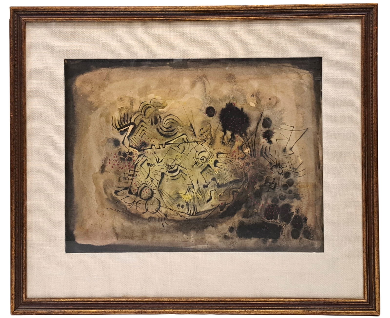 Original Kam Zin Choon Mid Century Abstract Expressionist Watercolor Mixed Media Singapore Artist: Described By:Dillon 66922 D2 NOED Title:Original Kam Zin Choon Mid Century Abstract Expressionist Watercolor Mixed Media on Paper Framed Singapore Artist Signed Dated Description: Original Kam Zin Cho