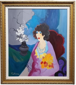 Original Itzchak Tarkay Oil Painting Woman Park West Inventory Bar Code