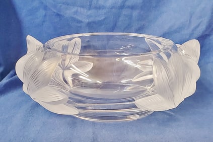 Lalique France Pivoine Frosted Crystal Art Glass Peonies Bowl