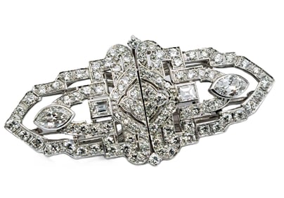 Art Deco Platinum Gold Antique 4.5ctw Fine Diamond Ladies Clips Brooch Pin w/ Appraisal