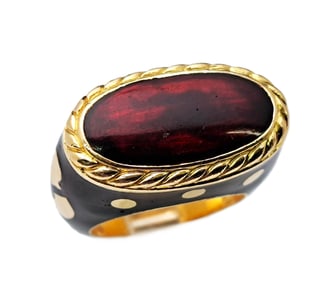 Fidia Gioielli Heavy 18k Gold Red Enamel Ladies Italian Designer Saddle Ring 20.8g