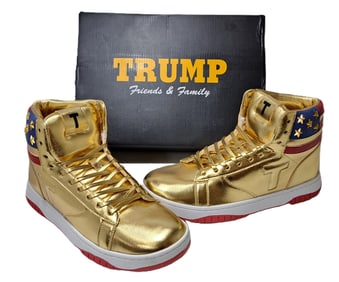 Donald Trump High Top Gold Sneakers Size 12 Limited Edition Signed Thank You Card w/ Box