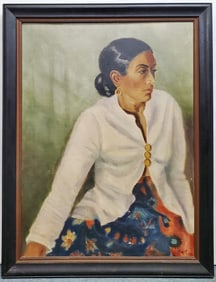Mexican Social Realist WPA Era Influence EF Starrett 1936 Woman Portrait Oil Painting