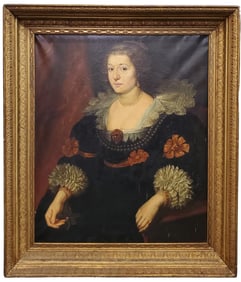 Lace Collar 17c 18c Lady Old Master Portrait Oil Painting Victorian Frame Estate Barn Find Discovery