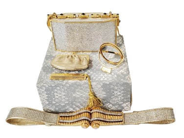 Judith Leiber Swarovski Crystal Gemstone Ladies Evening Bag Purse Clutch Belt Mirror Comb