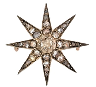 Antique Victorian 1ctw Rose Cut Diamond Starburst Convertible Brooch Pin Button