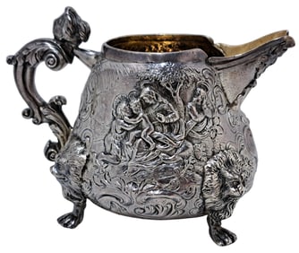 Rare George III 1818 Edward Farrell Repousse .958 Silver Pitcher w/ Gilded Interior 13.93ozt