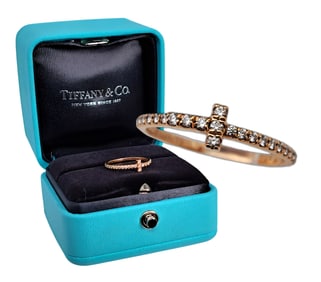 Tiffany Co 18k Rose Gold Fine Diamond Ladies Stackable Designer Band Ring w Box