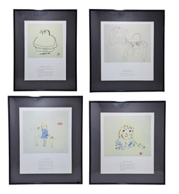 Lot of 4 John Lennon Personal Sketch Collection Sean Yoko Framed Graphic Wall Decor Beatles