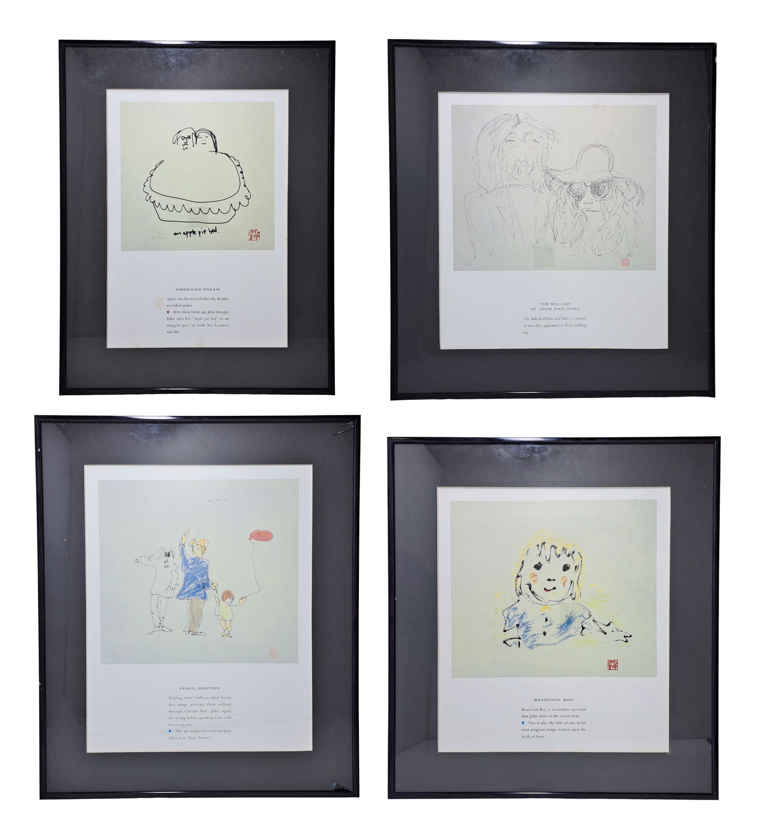 Lot of 4 John Lennon Personal Sketch Collection Sean Yoko Framed Graphic Wall Decor Beatles: Described By:Dillon 67285-1 NED Title:Lot of 4 John Lennon Personal Sketch Collection Sean Yoko Framed Graphic Wall Decor Beatles Description: Lot of 4 John Lennon Personal Sketch Collection Sean Yoko