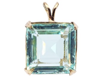 Huge 59.90ct Square Cut Aquamarine Solitaire 14k Gold Ladies Midcentury Pendant