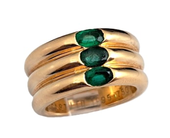 Cartier Ellipse Fine Natural Emerald Triple Stack 1995 18k Gold Vintage Band Ring