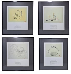 Lot of 4 John Lennon Personal Sketch Collection Yoko Ono Framed Graphic Wall Decor Beatles