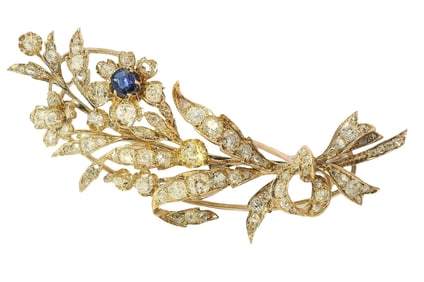 Stunning GIA No Heat Natural Sapphire Old Cut Diamond Signed Antique Large Floral Motif Brooch 13.5g