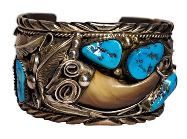 M Thomas Jr Stunning Navajo Turquoise Massive Sterling Silver Native American Indian Cuff Bracelet