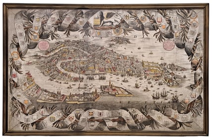 Antique Vincenzo Coronelli Venetian Map Hand Colored Engraving Circa 1693 Bird’s Eye-View of