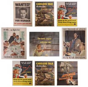 Lot of 9 WWII US American Posters 1940s Rockwell Keppler Prohaska World War 2 Era Propaganda