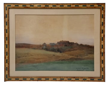 Early 20th Century Albert Nikolayevitch Benois Signed Dated Landscape Watercolor Framed 1902 Russian