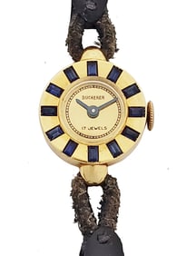 18k Gold Natural Sapphire Vintage Retro Deco Ladies Running Watch