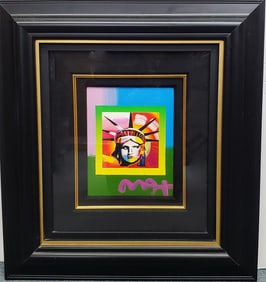 Peter Max Hand Signed Liberty Head II Mixed Media Painting Park West COA