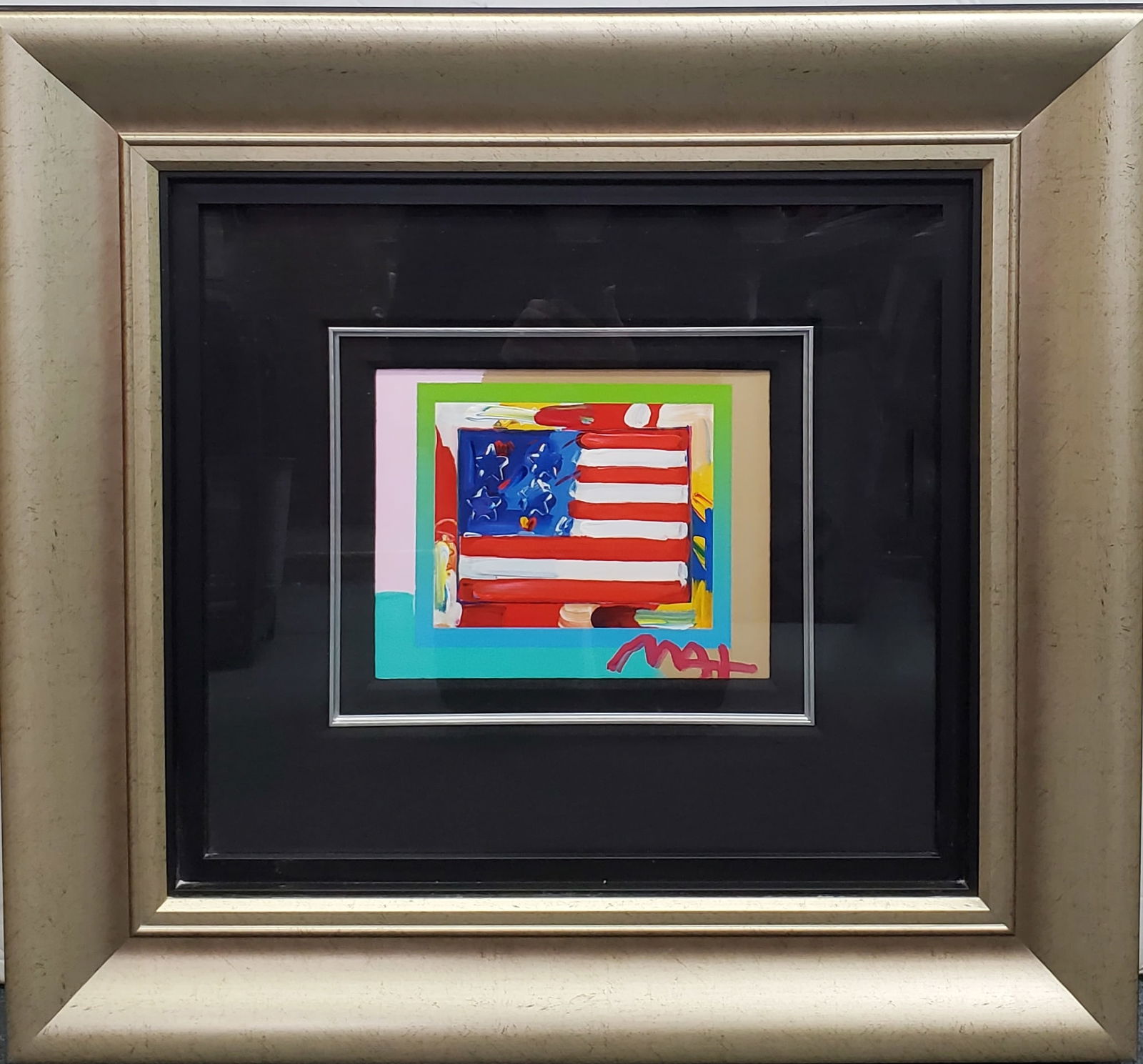 Peter Max Hand Signed Americana Suite Flag Heart Mixed Media Painting Park West COA: Described By:Michelle NEDD 67650 Title:Peter Max Hand Signed Americana Suite Flag Heart Mixed Media Painting Park West COA Description: Peter Max Hand Signed Americana Suite Flag Heart Mixed Media Pai
