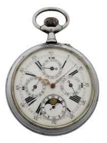 Large 67mm Day Date Month Moonphase Calendar Antique Pocket Watch