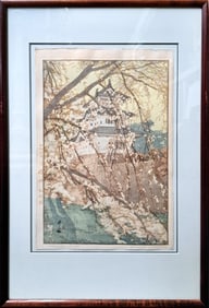 Hiroshi Yoshida Hirosaki Castle Japanese Asian Eight Views of Cherry Blossoms Series Vintage Woodblo