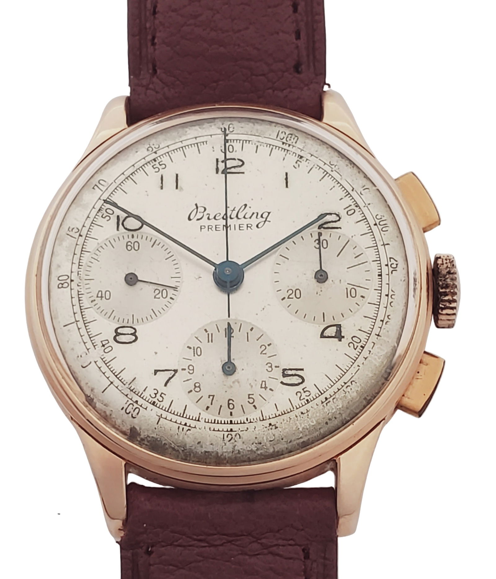 Breitling Premier Chronograph 18k Rose Gold Mens Vintage Wrist Watch: Described By:Michelle CNX 0327 0862 Title:Breitling Premier Chronograph 18k Rose Gold Mens Vintage Wrist Watch Description: Breitling Premier Chronograph 18k Rose Gold Mens Vintage Wrist Watch Case Si