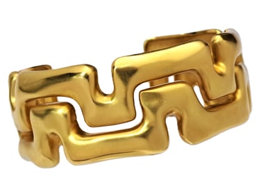 Tiffany Co Mid Century Modern Unusual Greek Key 18k Gold Cuff Bracelet