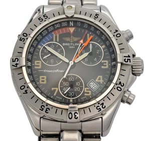 Breitling Transocean Chronograph A53040.1 Mens Date Black Dial Running Wrist Watch
