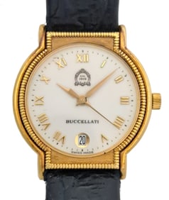 Mario Buccellati Dal 1919 White Enamel 18K Gold Date Ladies Wrist Watch