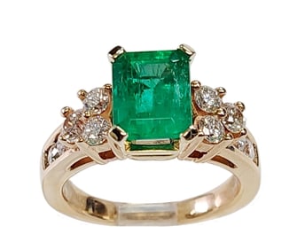 GIA 2ct+ Ultra Fine Natural Colombian Emerald 14k Gold Fine White Clean Diamond Ladies Ring