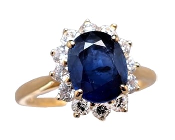 AGL No Heat Natural Burma Sapphire Tiffany & Co 18k Gold Diamond Halo Ring w/ Papers