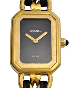 1980s Chanel Premiere X.G.18135 Gold Plated Black Dial Ladies Wrist Watch To Fix