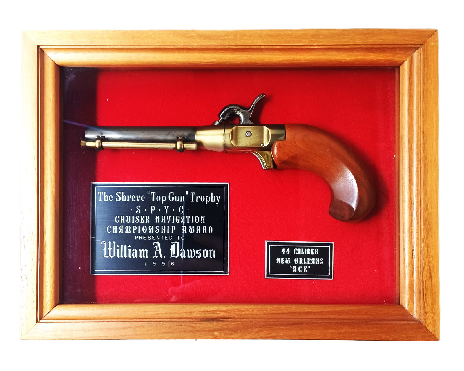 SPYC Replica Firearm 44 Caliber New Orleans Ace Yacht Club Trophy Case: Described by:Rafe HFA NGE Title:SPYC Replica Firearm 44 Caliber New Orleans Ace Yacht Club Trophy Case Description: SPYC Replica Firearm 44 Caliber New Orleans Ace Yacht Club Trophy Case Stamping and