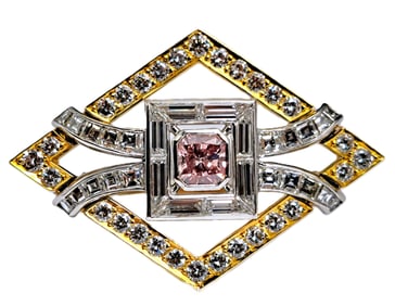 Peter Indorf Natural Fancy Purplish Pink Diamond 18k Gold Platinum Brooch Pin w Artist Rendering