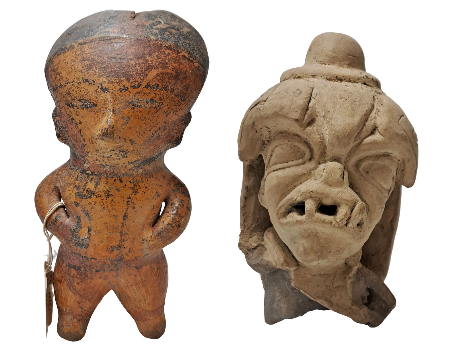 Lot of 2 Pre-Columbian Terracotta Clay Pottery Figural Statues Head Mesoamerican: Described By:Dillon CNX 0330 0910 Title:Lot of 2 Pre-Columbian Terracotta Clay Pottery Figural Statues Head Mesoamerican Description: Lot of 2 Pre-Columbian Terracotta Clay Pottery Figural Statues Hea