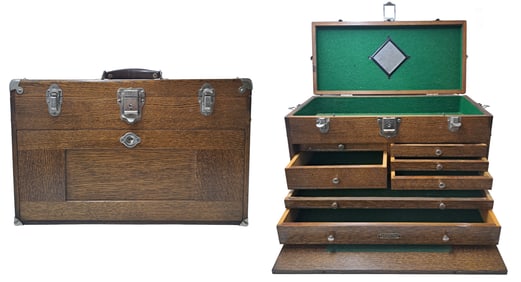 Gerstner & Sons Antique Oak Machinist 7-Drawer Tool Chest Model O41C w/ Logo Cover Keys