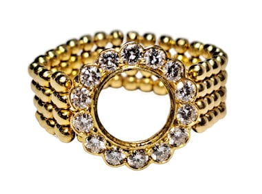 Ladies Vintage 0.84ctw Fine Diamond 18K Yellow Gold Mesh Ring Size 10.5