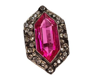 Rare 10.75ct Early Flame Fusion Ruby 2.5ctw Old Euro Fine Diamond Victorian Ring