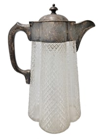 Rare Asprey London Sterling Silver Large Cut Glass Ewer Water Pitcher