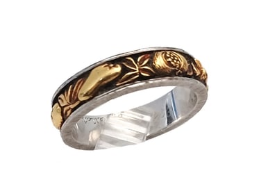 18k White Gold Buccellati Burnito Italy Two Tone Gold Fruit Grape Inlay Ladies Ring Size 6.25