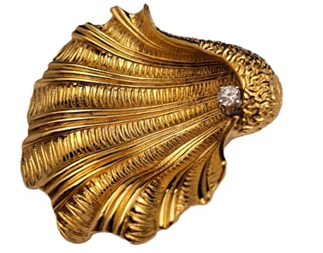 Vintage Tiffany & Co 18K Gold Fine Diamond Seashell Shell Ocean Brooch Pin