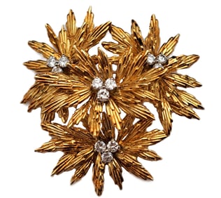 Heavy Tiffany & Co 18K Gold Vintage Fine Diamond Floral Flowers Cluster Brooch Pin 21G