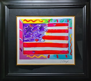 Peter Max Flag with Heart USA Seriagraph in Color on Wove Paper Hand Signed Park West COA Appraisal