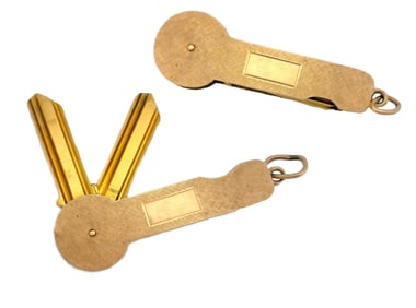 Vintage Cartier Signed Numbered 14K Gold Double Key Car Key Blanks Key Chain