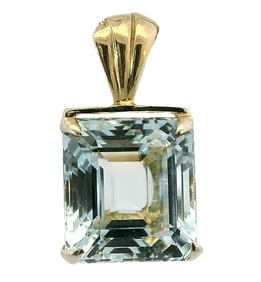 Midcentury 30ct Natural Aquamarine Ladies Emerald Cut Solitaire Pendant 1950s